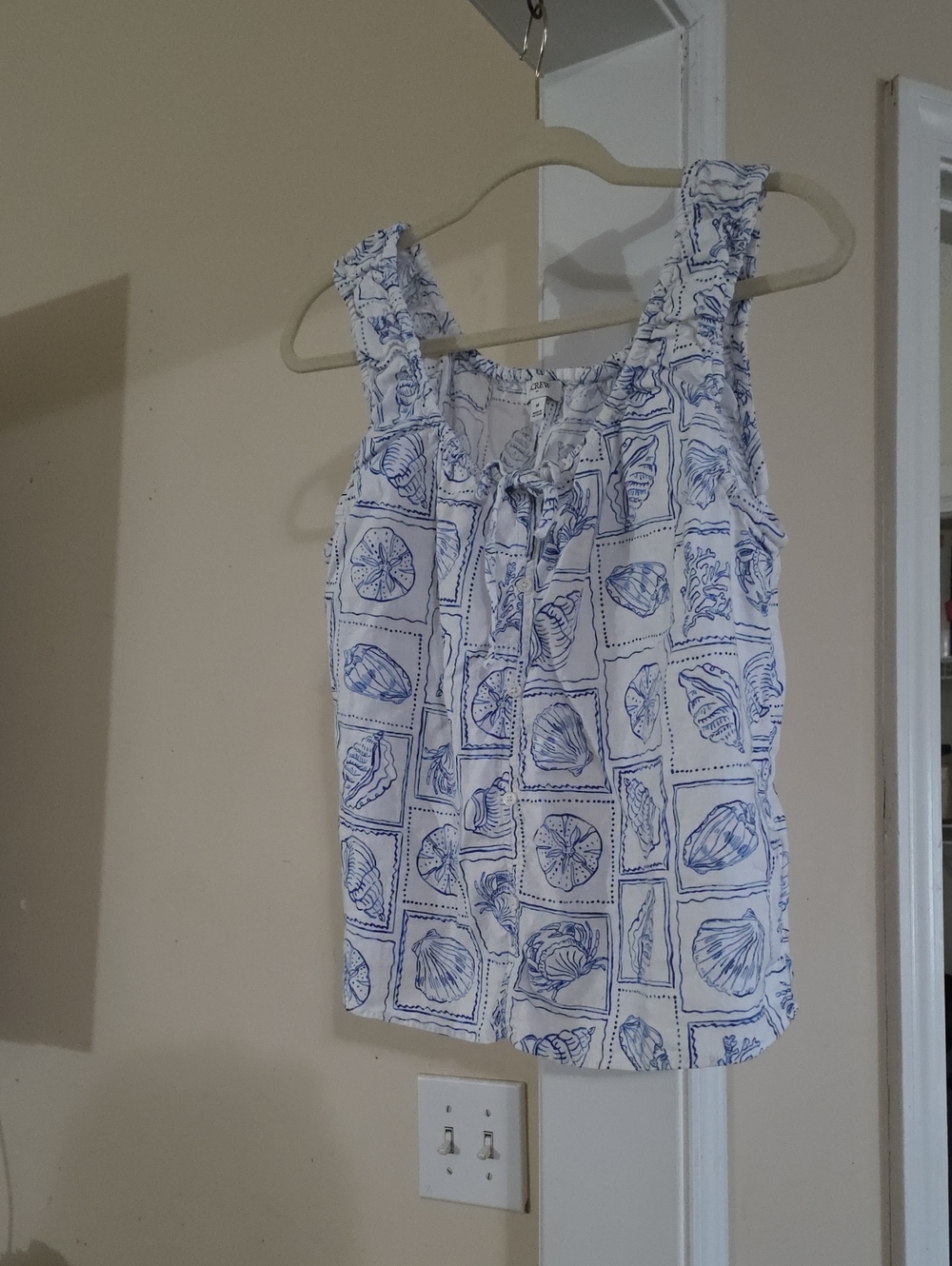 J. Crew White Tank Top with Blue Shell Print